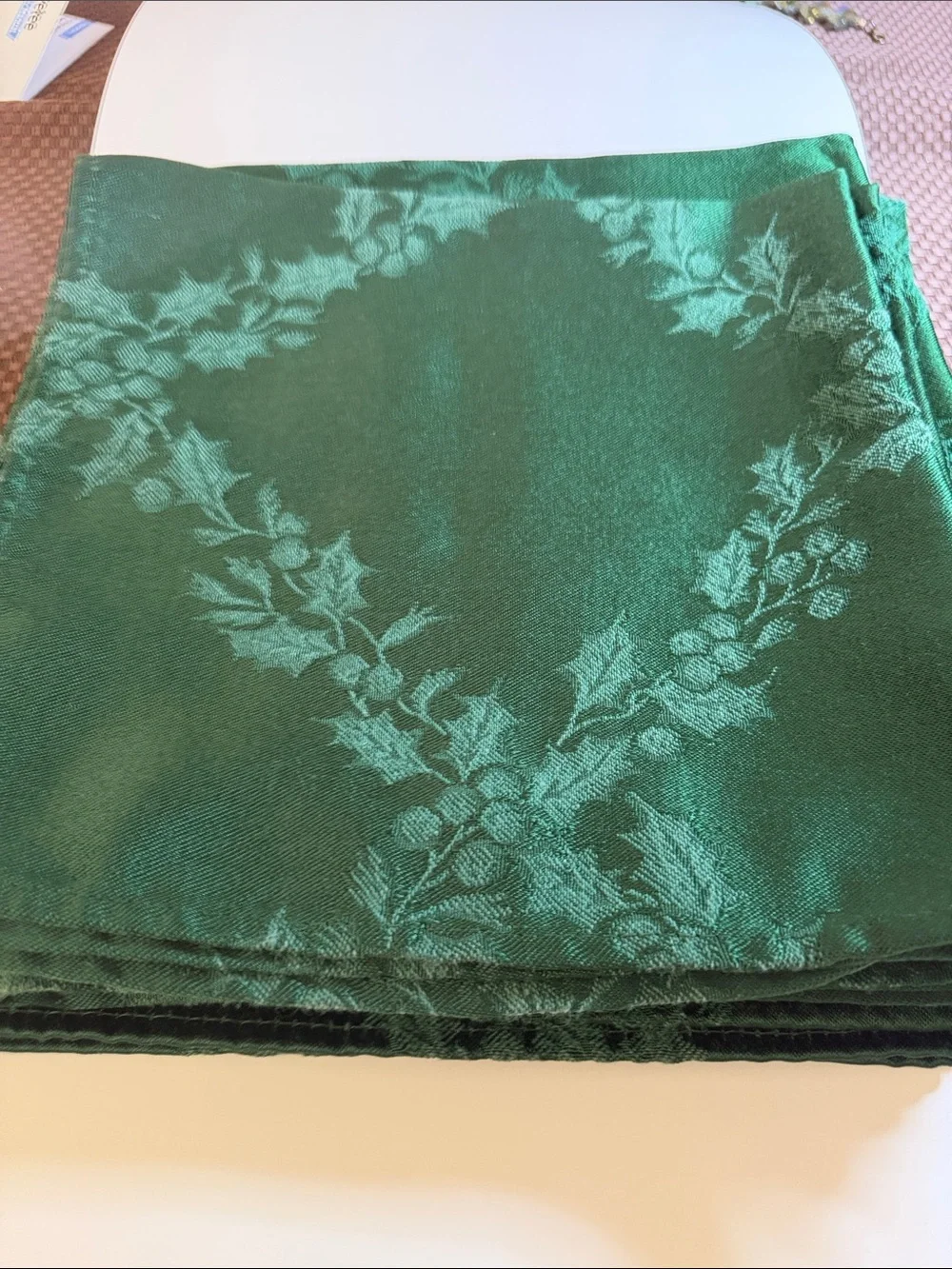 Elegant Dark Green Holiday Jacquard Napkins - Set of 8
